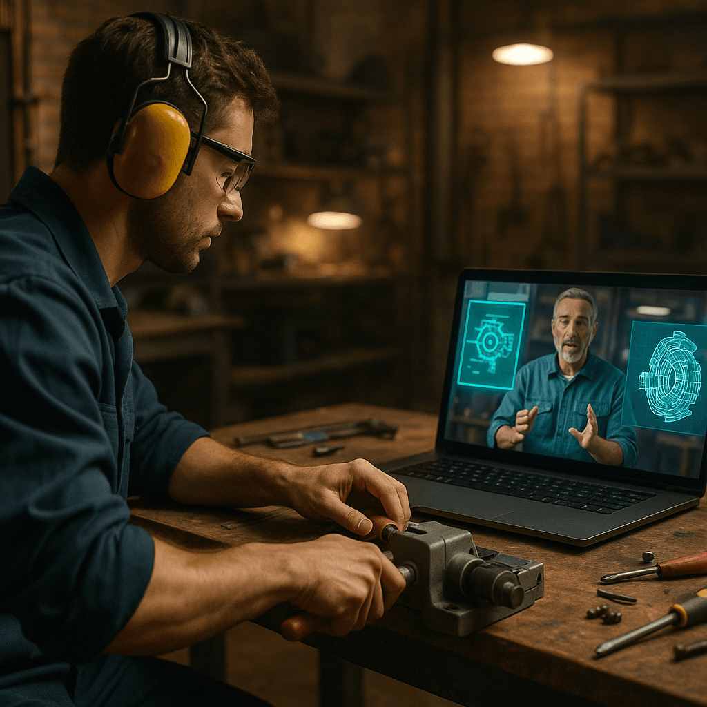 Hybrid vocational training combining online learning with hands-on practice.