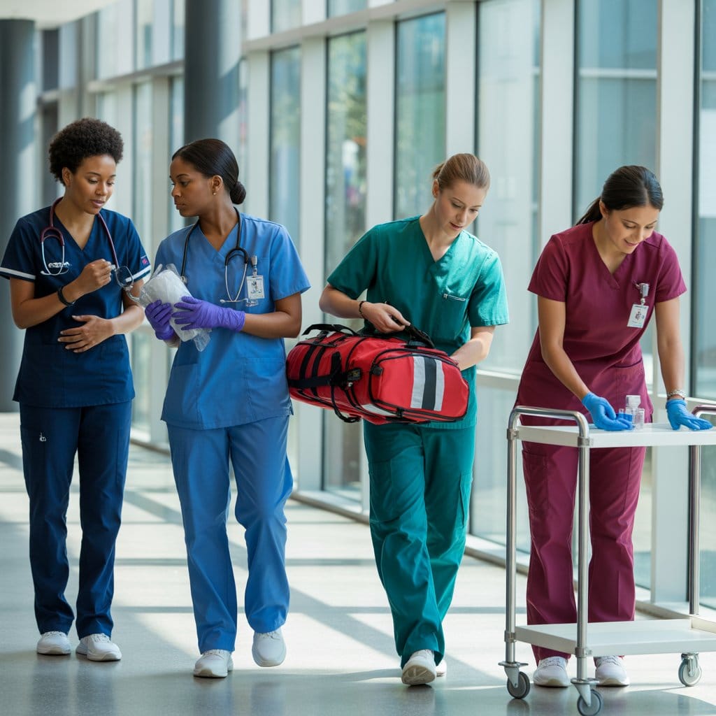 Allied healthcare professionals collaborating in a hospital, representing unsung heroes shaped by vocational training