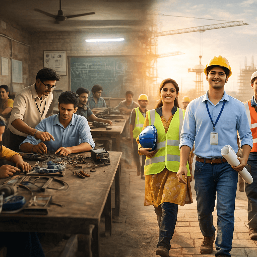 Vocational education training helping individuals improve skills and access better employment opportunities for social mobility.