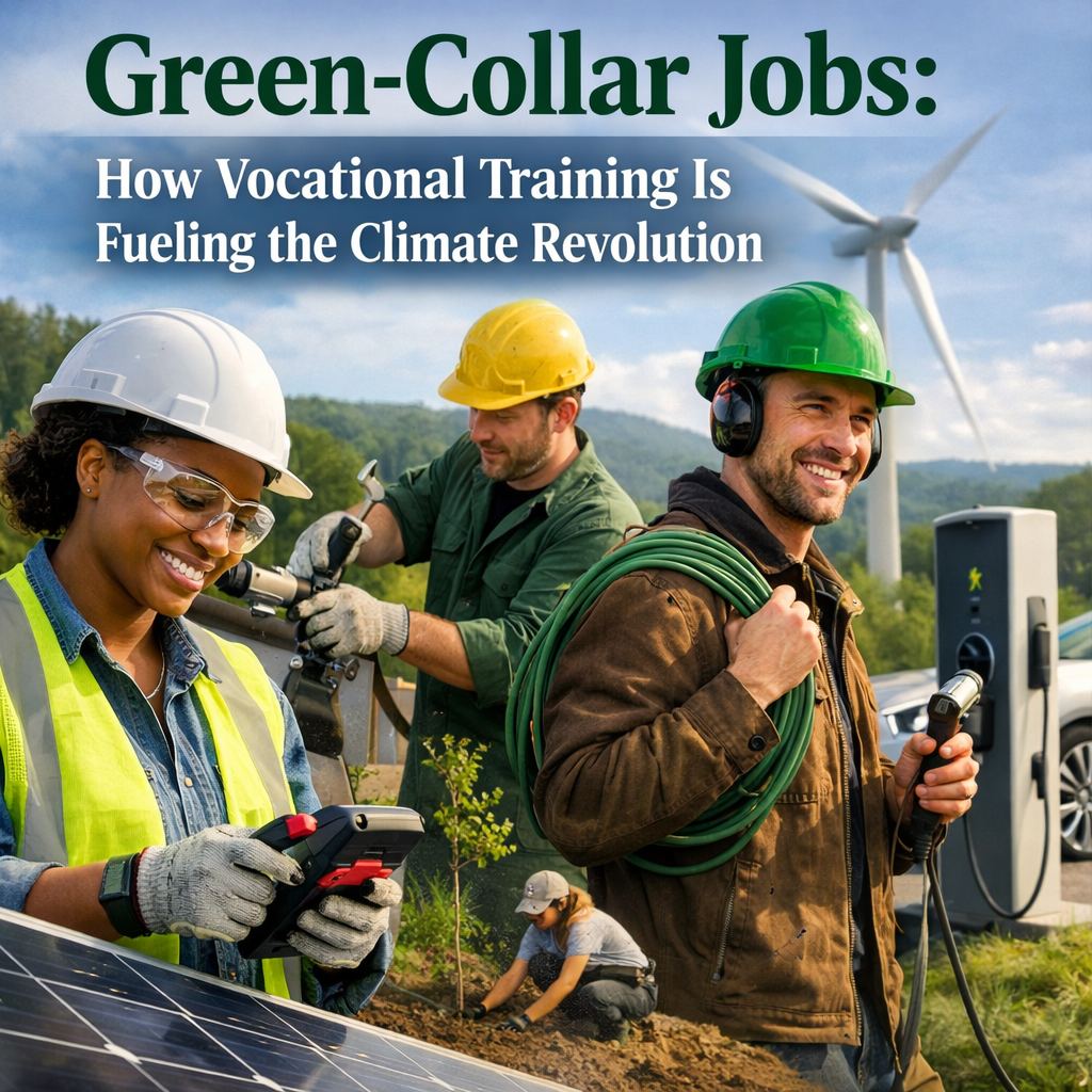 Vocational workers training for green-collar jobs in renewable energy and sustainable industries