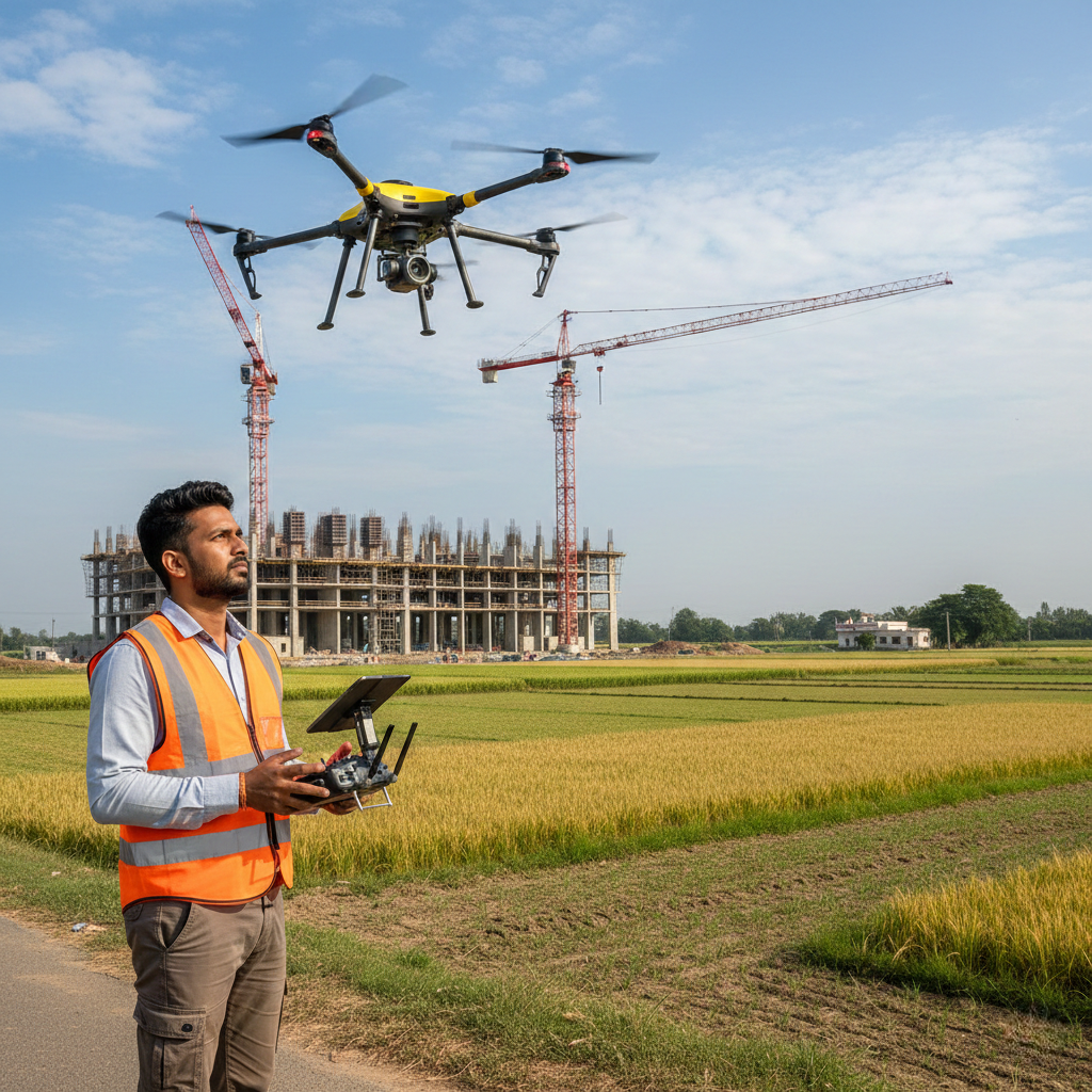 Drone pilot using drones in construction and farming environments