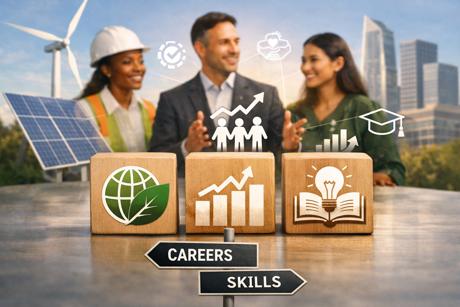 Corporate mentors supporting trainees in a skill development and career training program