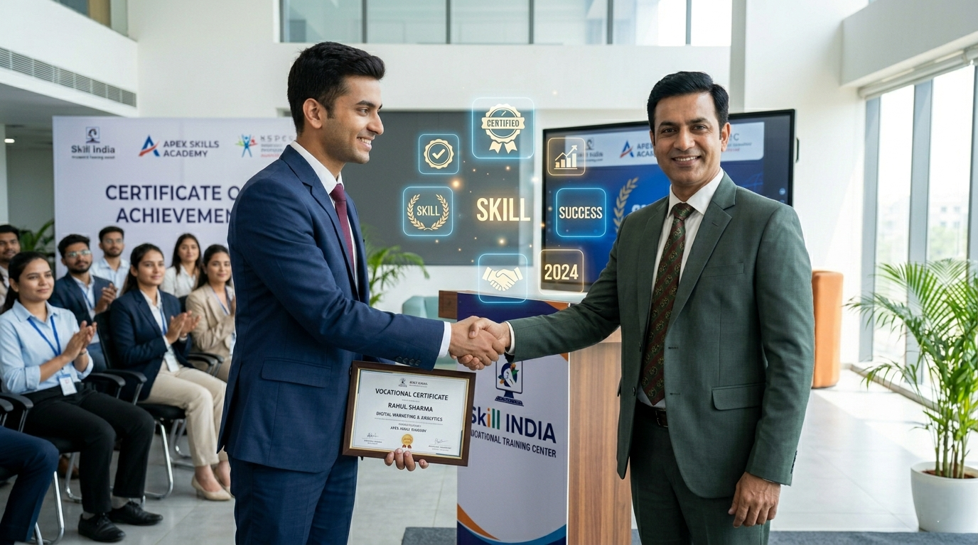 Professional receiving a recognized vocational certification for career advancement Professional receiving a recognized vocational certification for career advancement