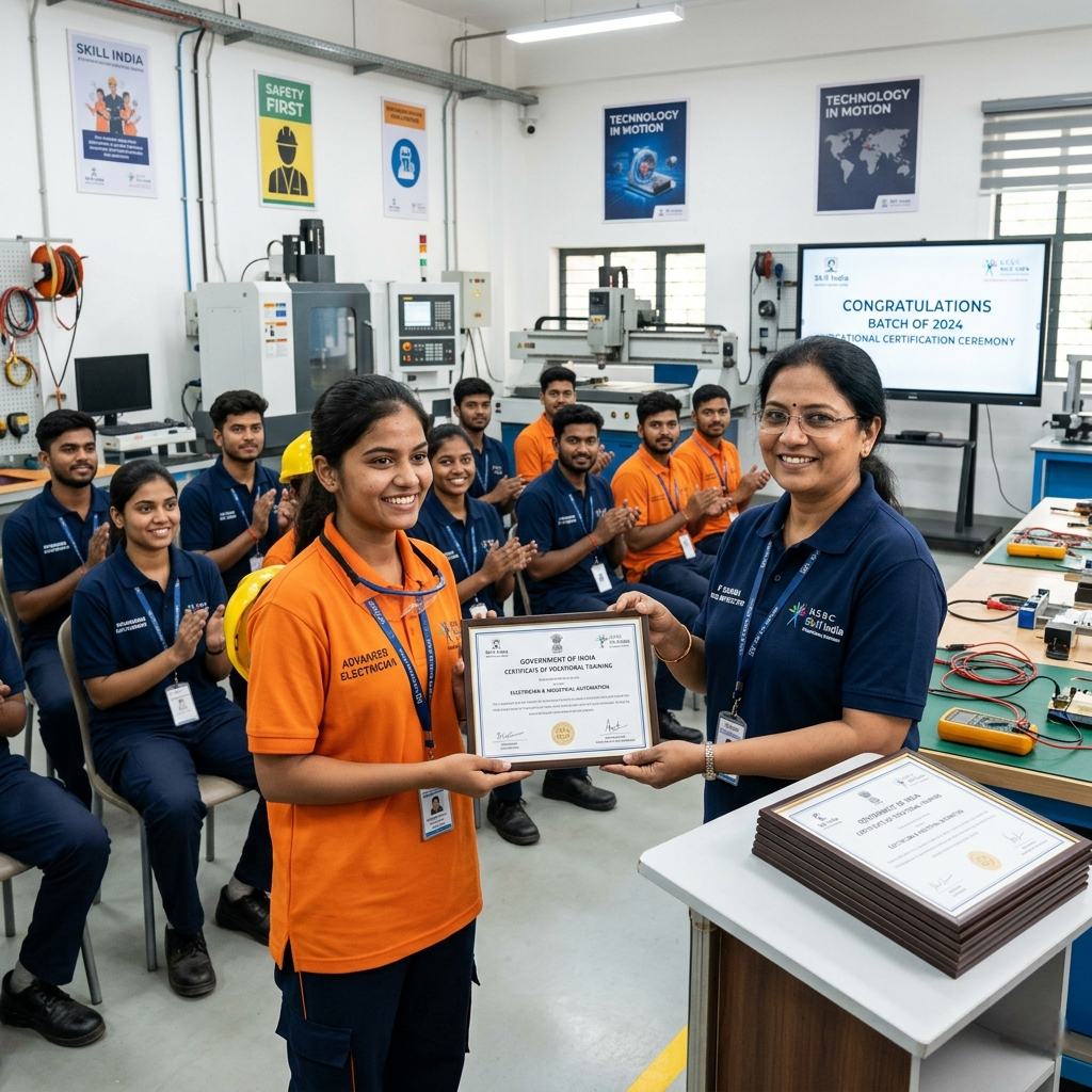 Students receiving vocational certification after completing skill development training