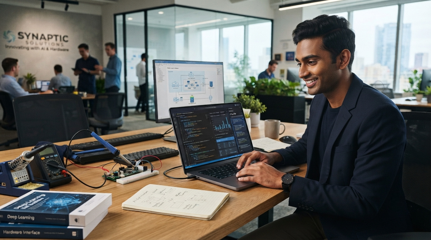 Professional combining technical expertise and AI skills in a modern workplace