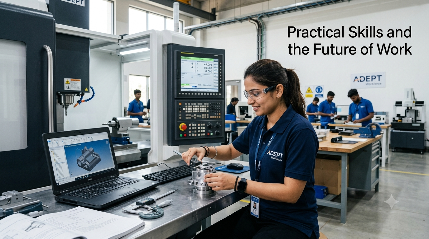 Young professional developing practical skills with modern technology in a vocational training environment